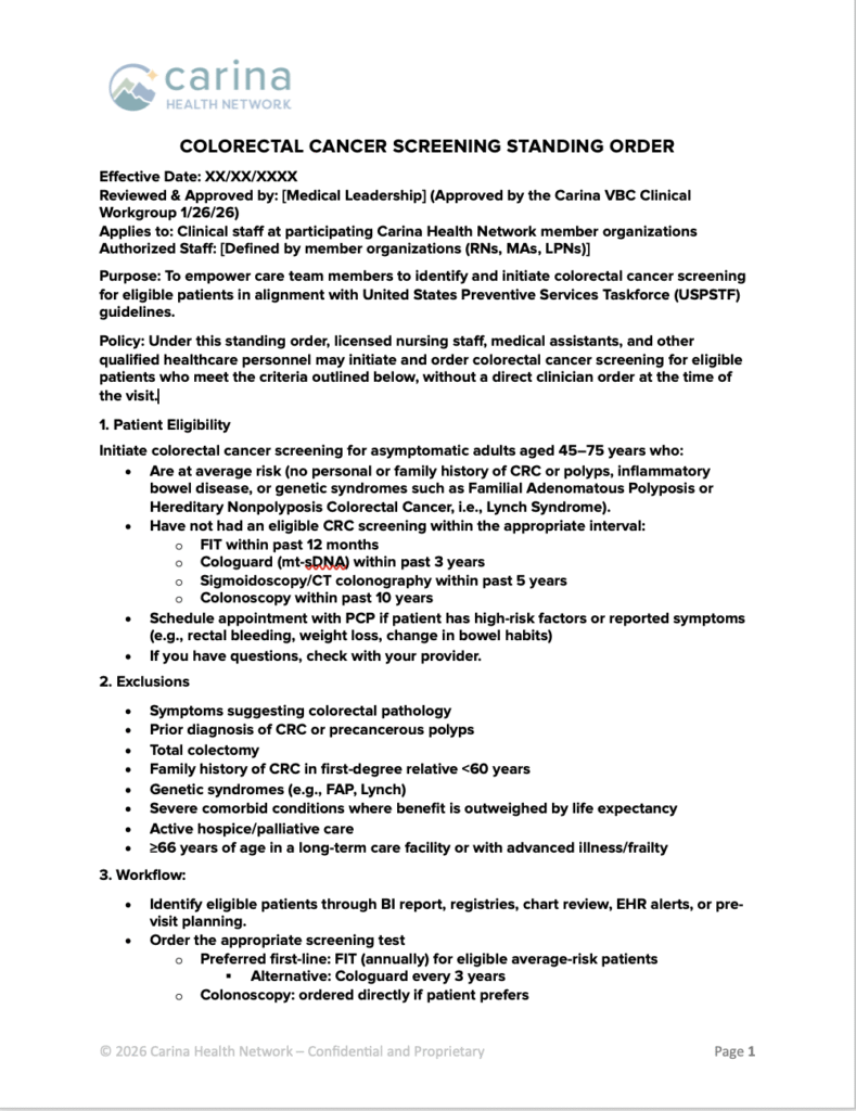 first page of crc screening template